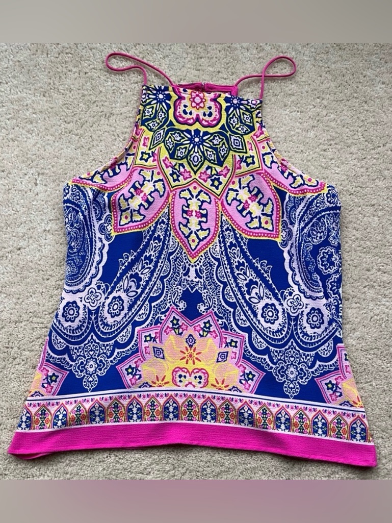 Sweet Wanderer Women’s Multicolor Paisley Back Keyhole Tank Blouse - Sz S - Euc